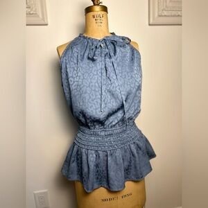 Anthropologie women’s sleeveless dressy blouse slate blue elastic waist medium